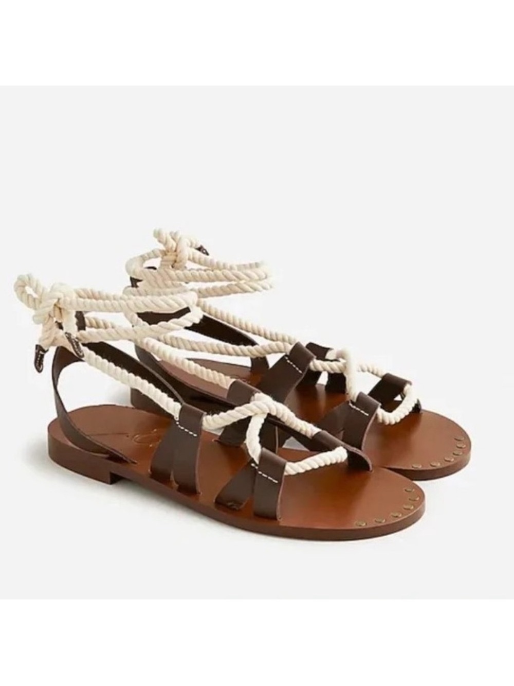 J. Crew Women's Brown Leather Rope Lace up Gladiator Sandals New